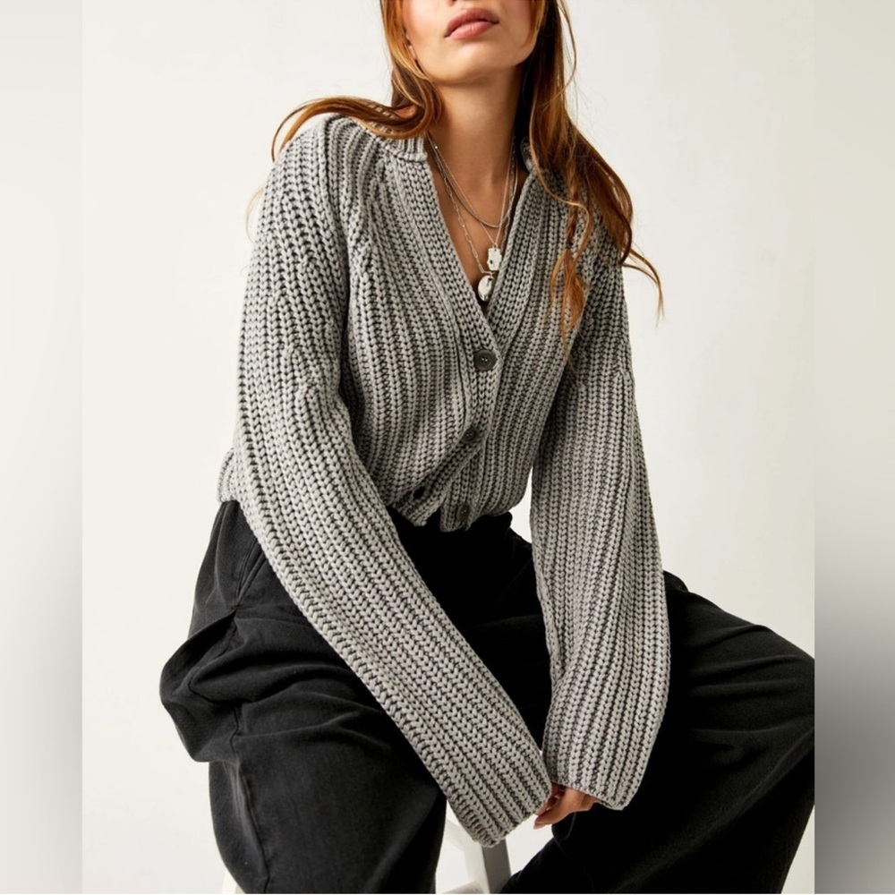 Free People Gray Knit Cardigan